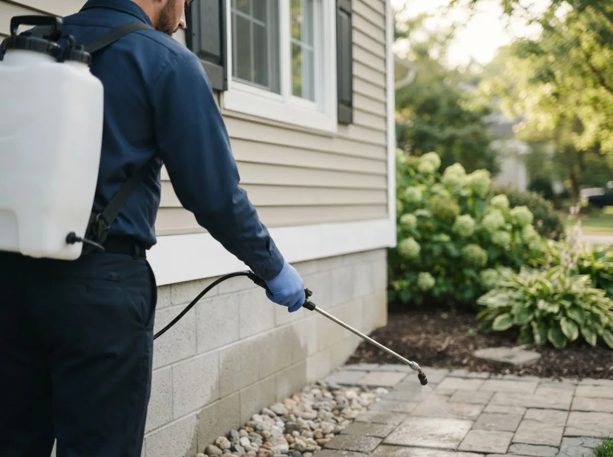Pest control technician inspecting a home in Genesee Depot, WI